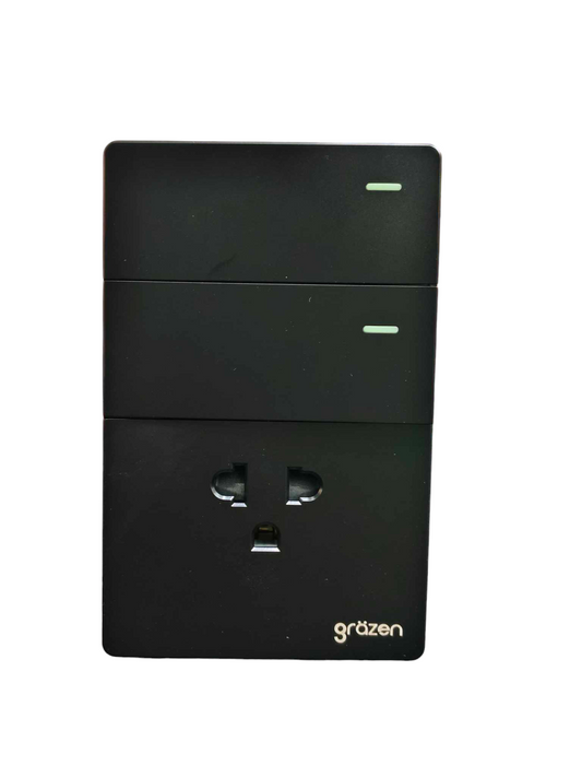 Grazen 2 Gang  1 Way Switch with 1 Gang Universal Outlet with Ground 16A 220V GW-009