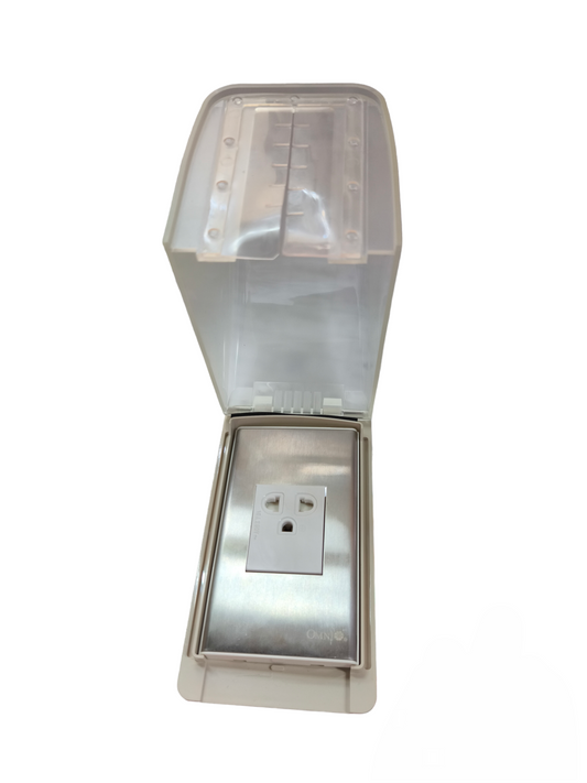 Omni Weatherproof Universal Outlet with Ground 15A 220V and Stainless Plate Cover WPP-605+WWP-111S+WWG-203