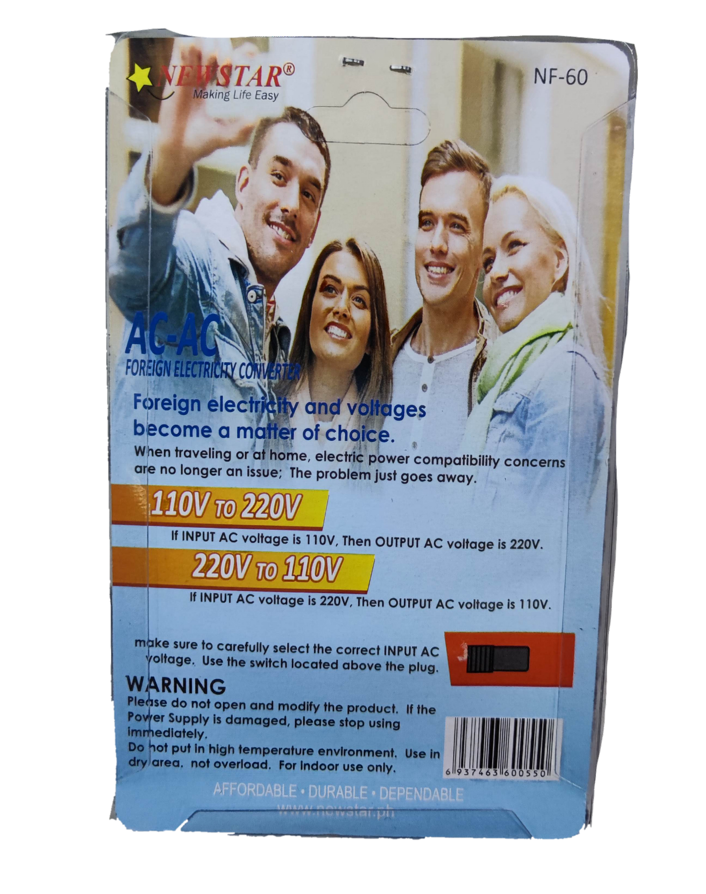 Newstar Travel Converter 220V - 110V 60W Capacity , Step Down Transformer 60W