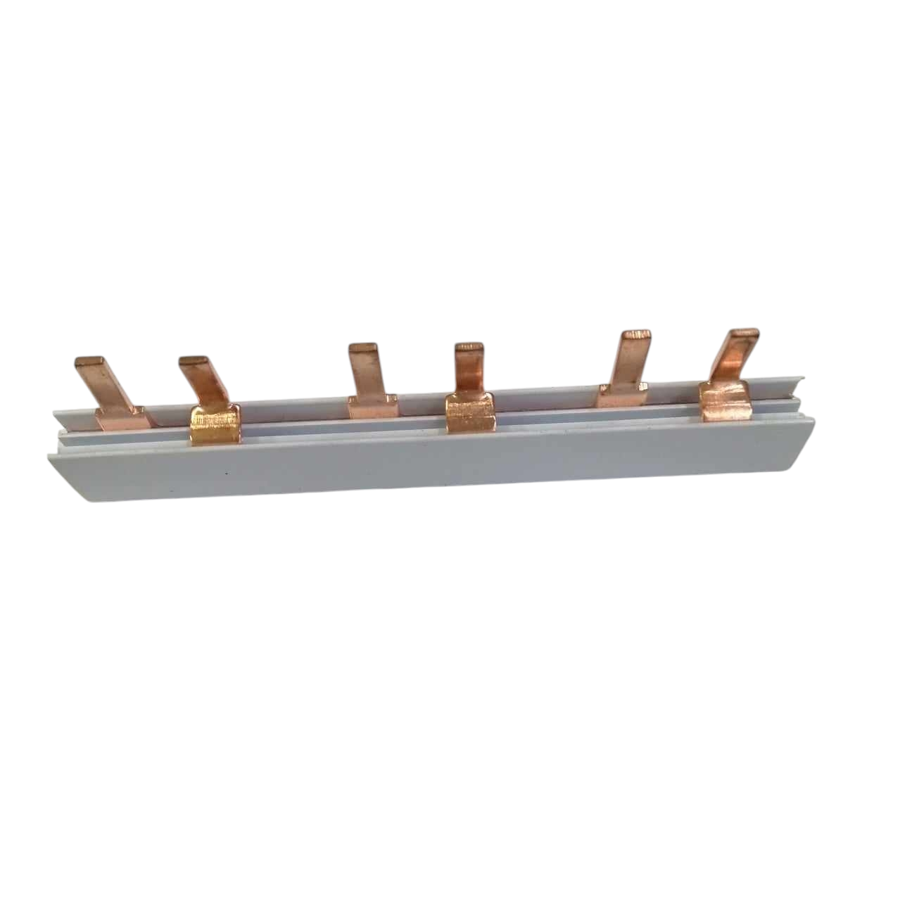 Himel Bar for Miniature Circuit Breaker 4 Pins with copper connectors and gray plastic base