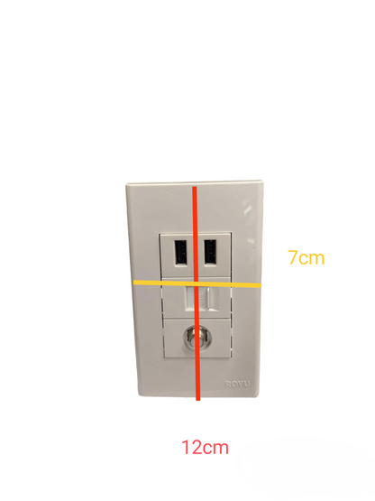 Royu 3 Gang 2 Port USB Outlet 2100mAh 5V DC and Telephone Outlet and Cable Outlet with Plate Cover USB-A, Voice and TV
