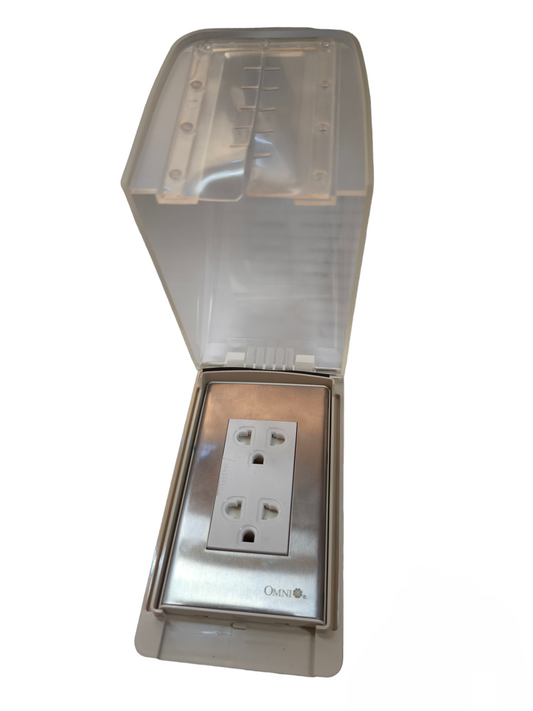 Omni Weatherproof Duplex Universal Outlet 16A 250V with Stainless Plate WPP-605+WWP-113S+WWG-402