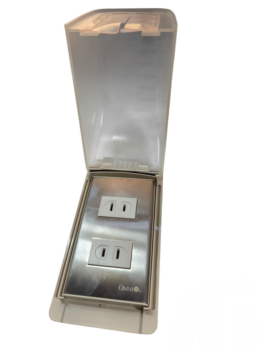 Omni Weatherproof 2 Gang Flat Pin Outlet 15A 250V with Stainless Plate WPP-605+WWP-112S+(WWR-200x2)