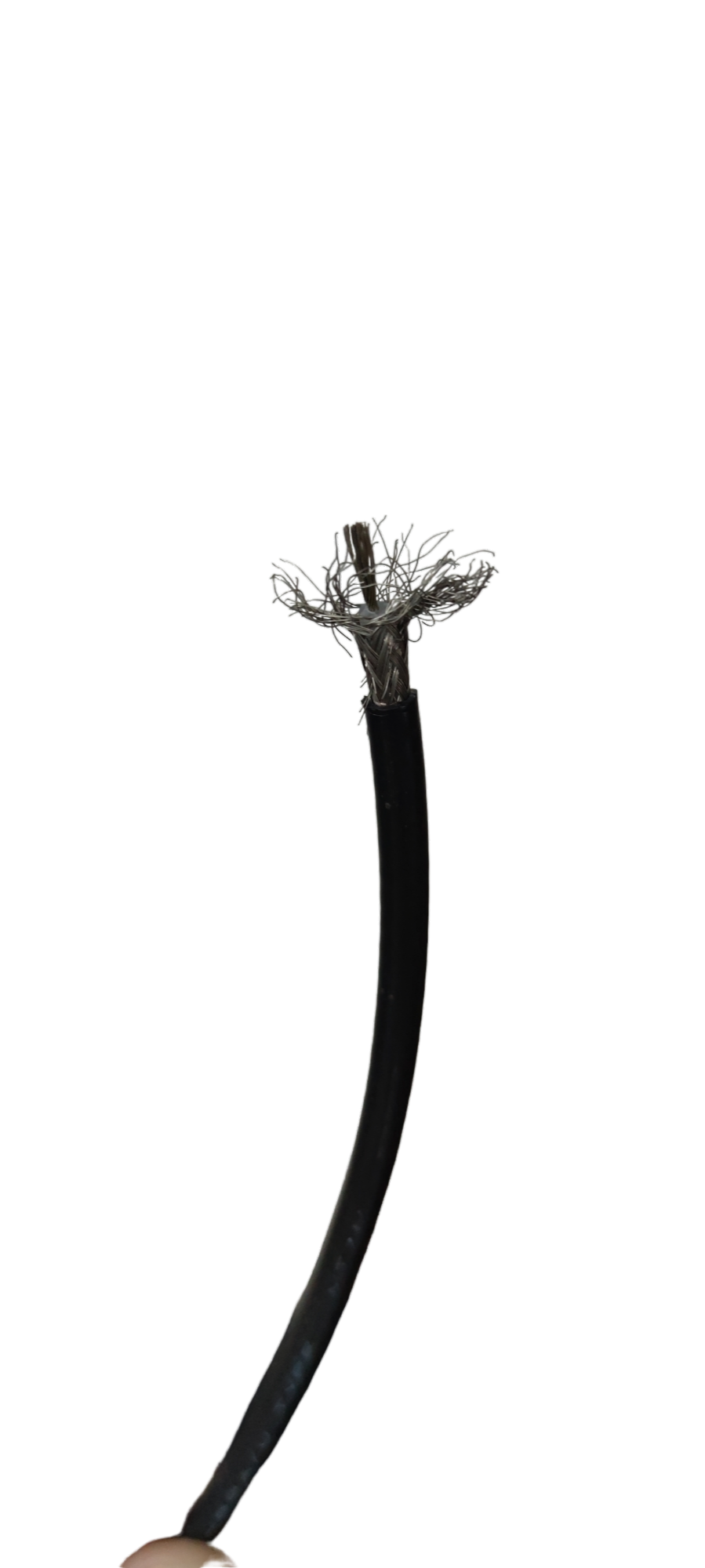 Belden RG58 coaxial cable with exposed copper wire and black outer insulation for reliable signal transmission