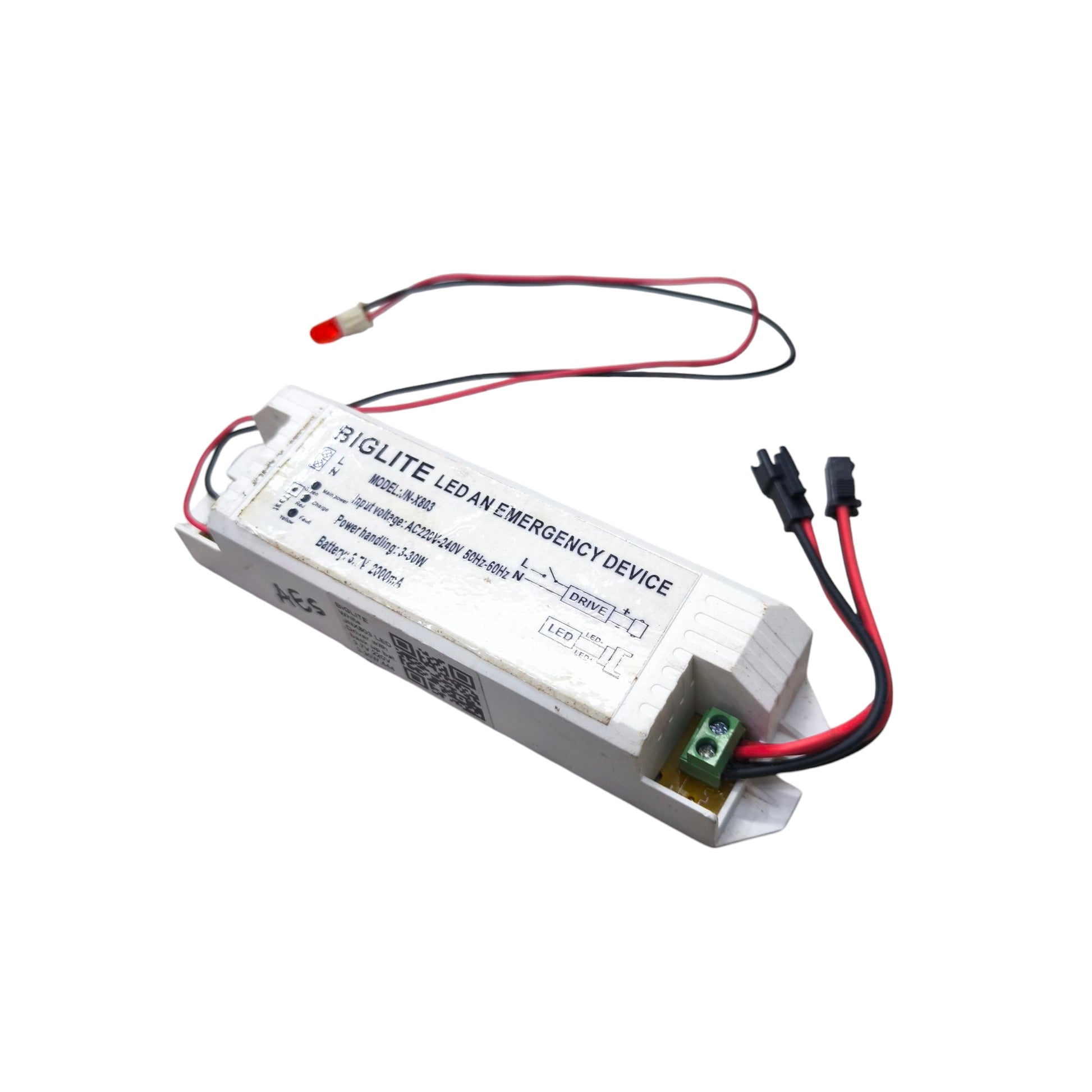 Biglite LED downlight emergency driver with wiring and connector for lighting backup power