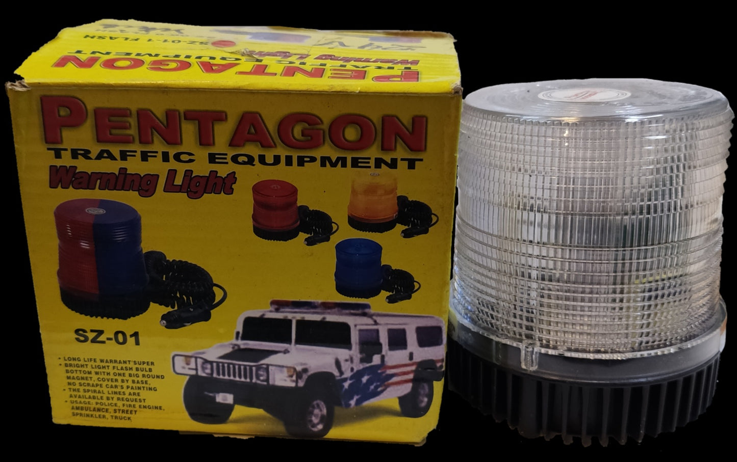 Blinking Light White with Magnetic Base traffic warning light by Sub Zero with clear lens and black base