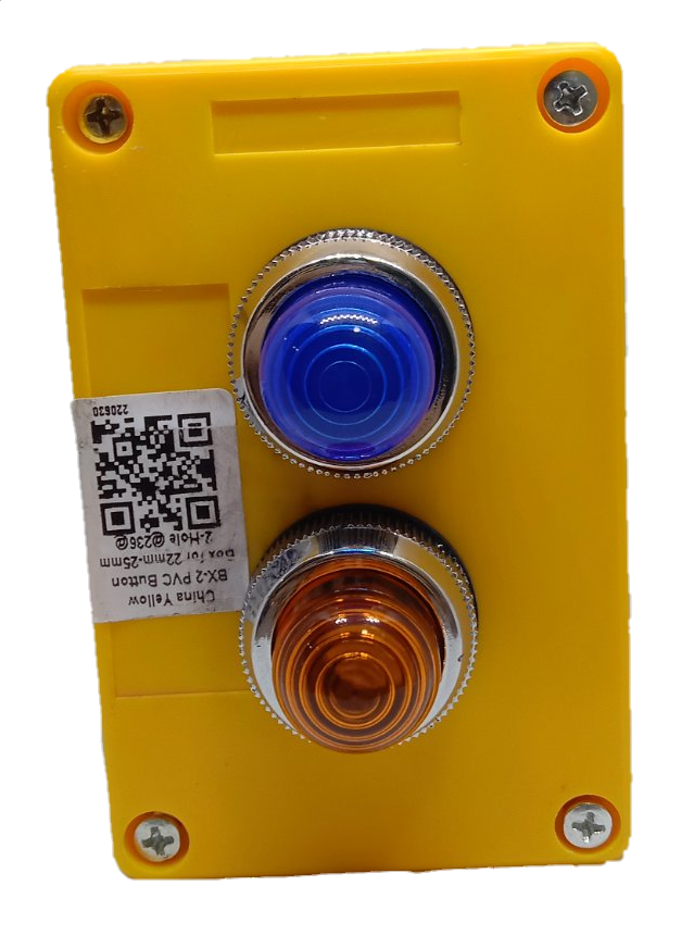 Blue and yellow pilot lamp 220V with Box featuring dual indicator lights and a durable design