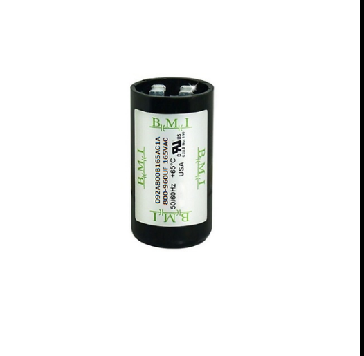 BMI 165v AC capacitor 800-960MFD with a cylindrical black body and labeled specifications