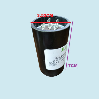 BMI 200-240MFD motor start capacitor with black casing and multiple connection pins