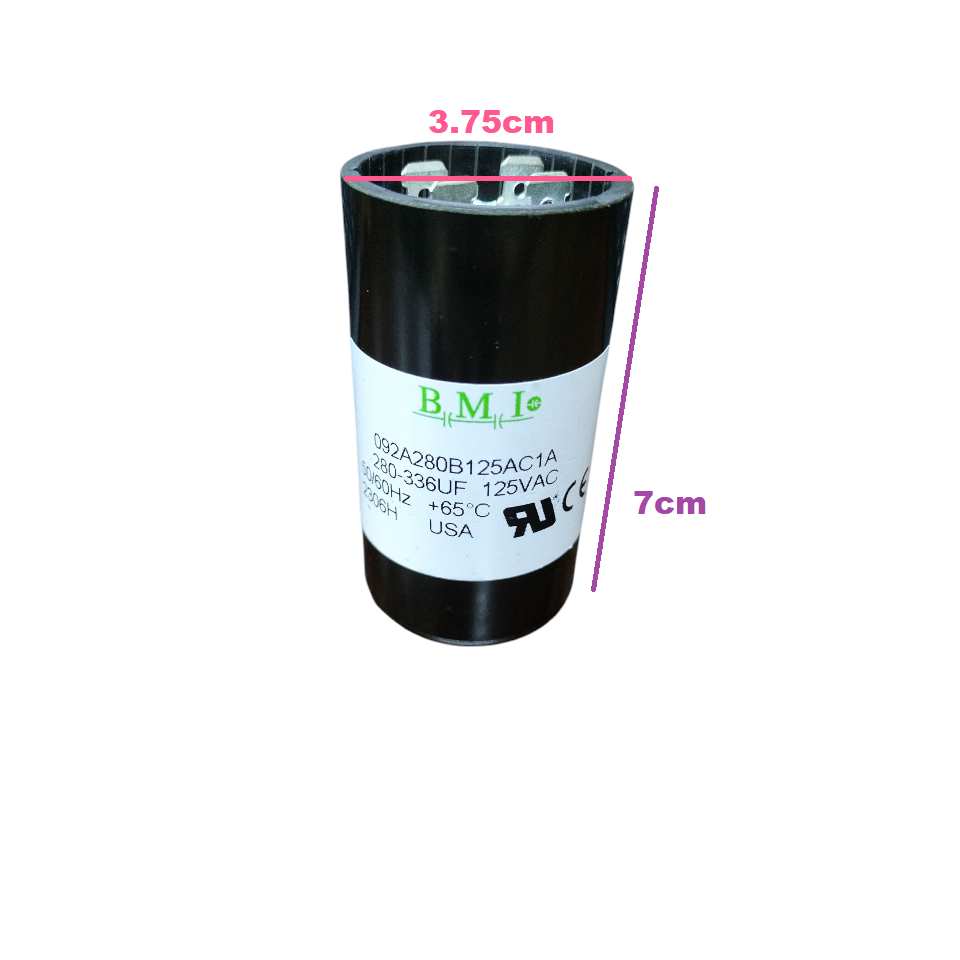 BMI 280-336uF Starting Capacitor for Electrical Circuitry and Parts with specifications shown