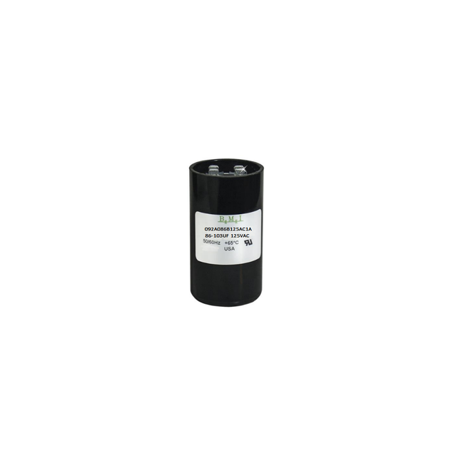 BMI 88-106MFD 125V AC capacitor in a cylindrical design for electrical circuitry applications