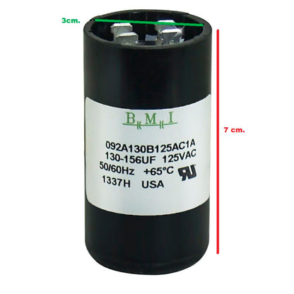 BMI Capacitor 130-156MFD for Motor with 125VAC rating and 50/60Hz frequency