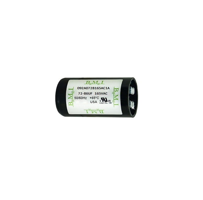 BMI capacitor 72-86MFD 125V AC in cylindrical design with electrical connection terminals
