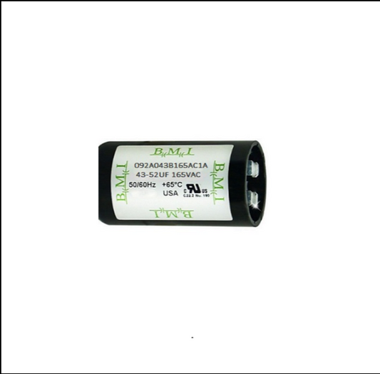BMI motor capacitor 43-52mfd 165VAC in black casing for reliable electrical performance