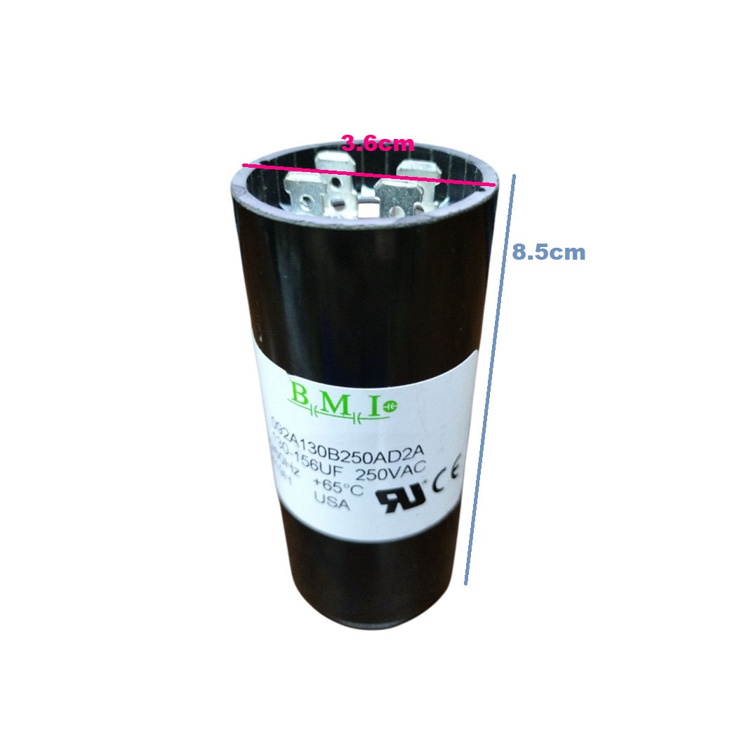 BMI motor starting capacitor 130-156UF with a length of 8.5cm and width of 3.6cm for electrical applications