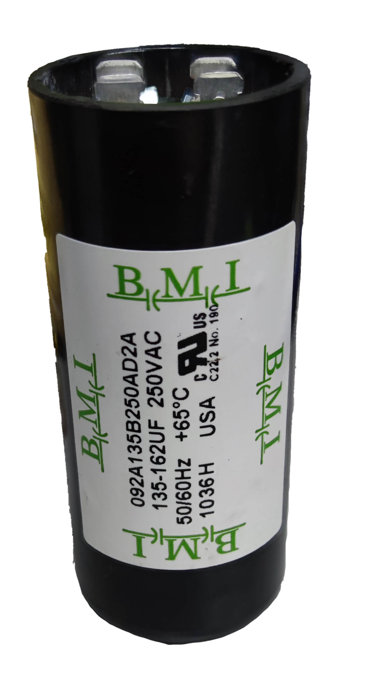 BMI motor starting capacitor 135-162 uf 250VAC electrical circuitry component with metal terminals