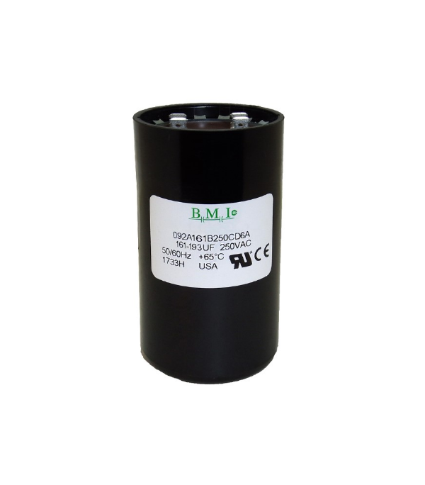BMI motor starting capacitor 161-193 uf black cylindrical electrical component for circuitry