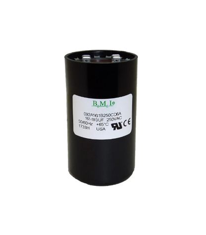 BMI motor starting capacitor 161-193 uf black cylindrical electrical component for circuitry