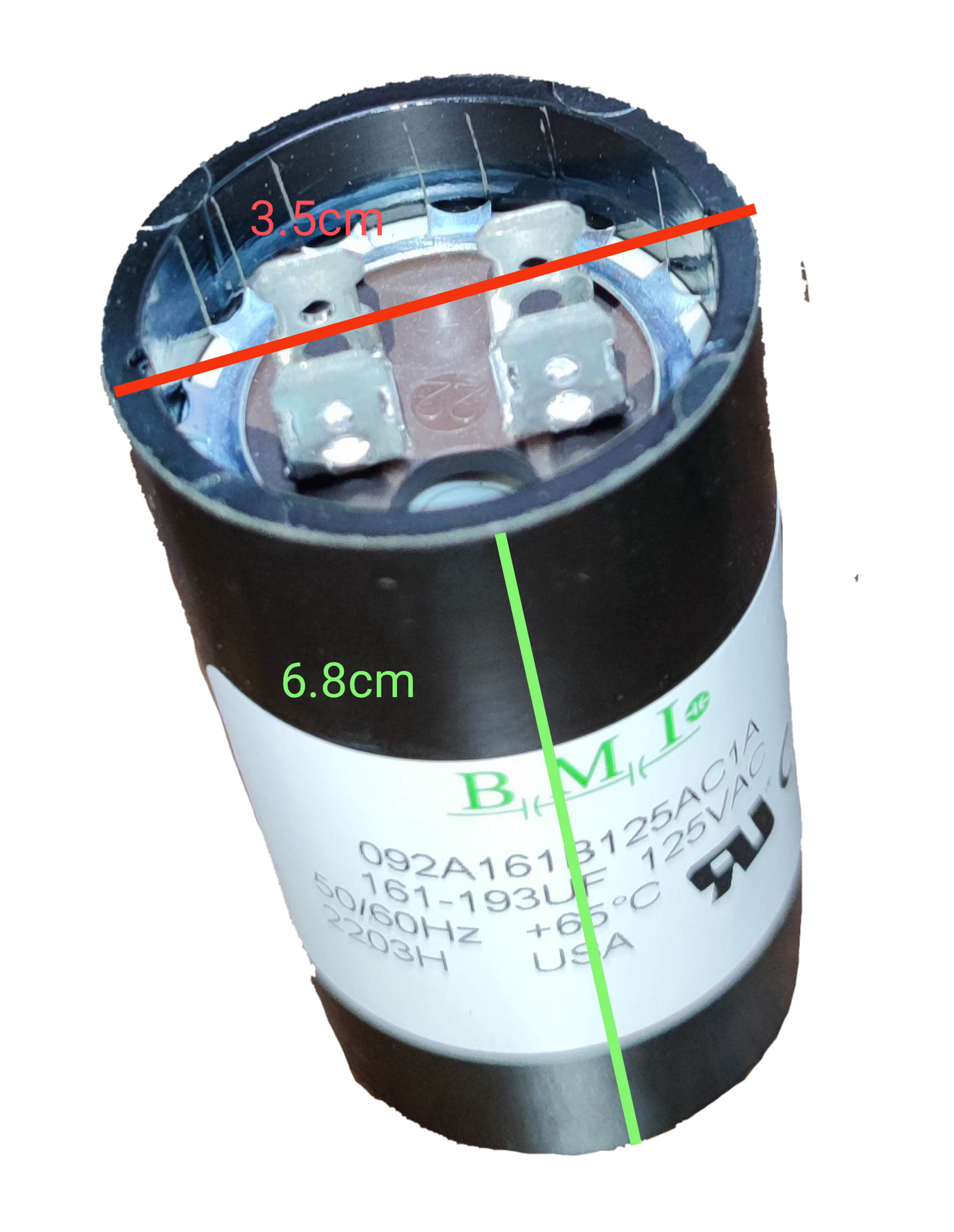 BMI motor starting capacitor 161-193 uf cylindrical electrical component with metal terminals
