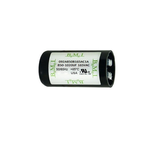 BMI motor starting capacitor 850-1020UF with a cylindrical design, rated 165VAC for reliable electrical performance