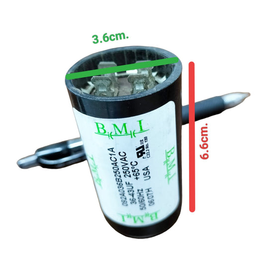 BMI Starting Capacitor 36-43 UF rated 250VAC with 3.6cm diameter and 6.6cm length for electrical circuits