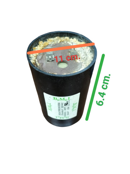 BMI starting capacitor 378-454UF cylindrical electrical component with visible dimensions and label