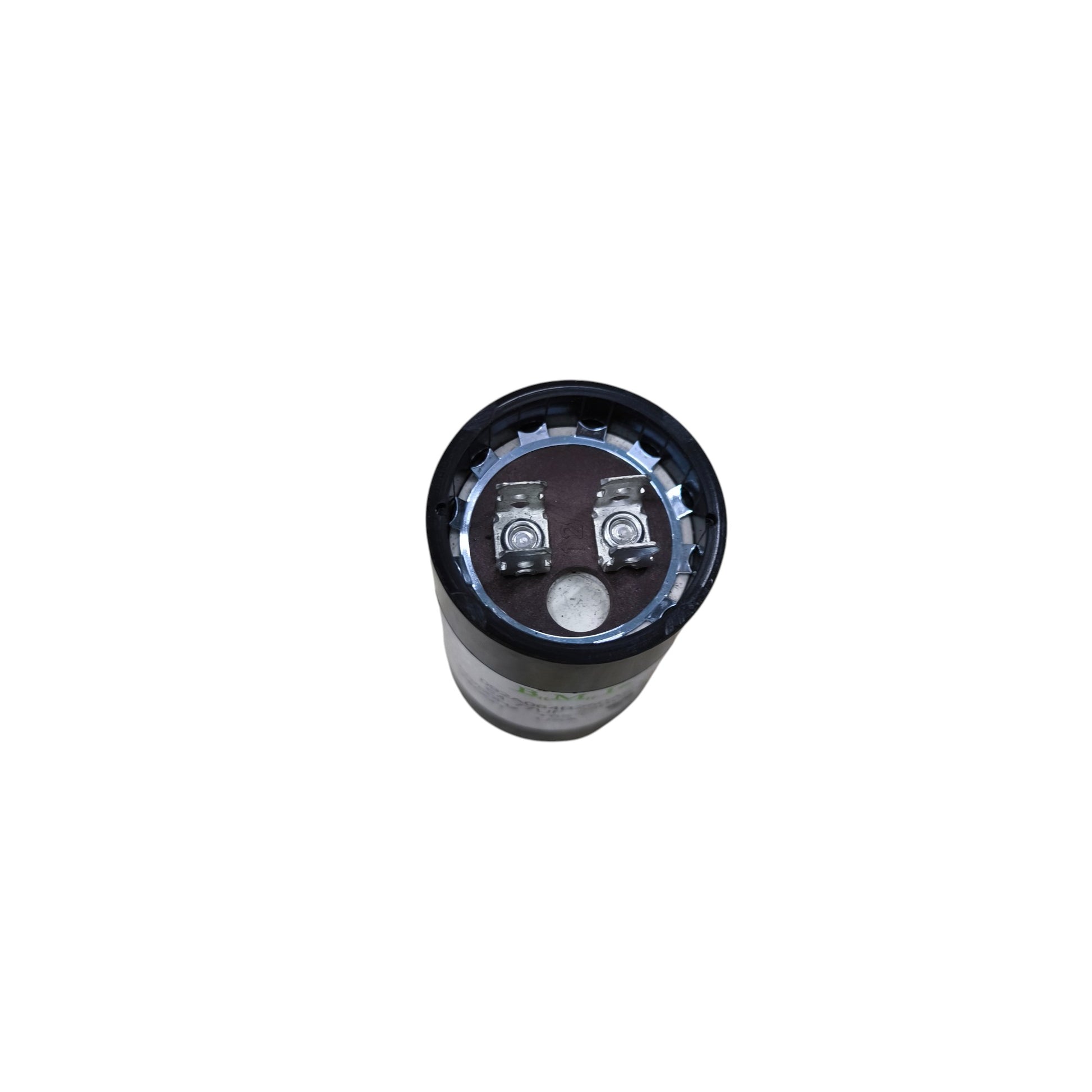 BMI Starting Capacitor 64-77MFD 250V cylindrical motor start capacitor top view showing dual screw terminals