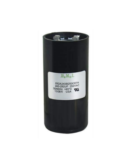 BMi 243-292MFD AC capacitor for motors with a black cylindrical design for reliable performance