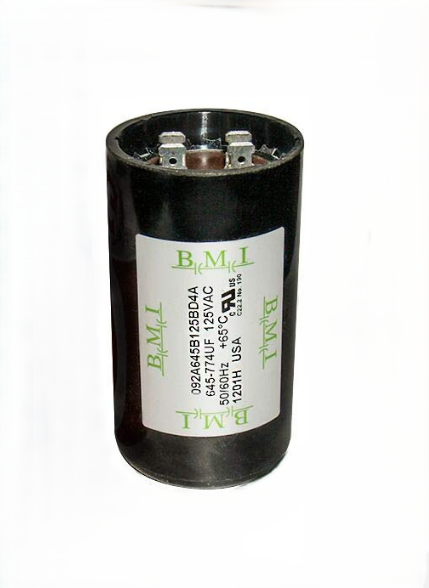 BMI 645-774 UF motor capacitor 125V black cylindrical electrical component for motor circuits