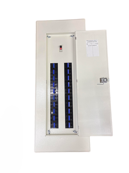 Koten electrical distribution board with open door showing 20 breakers 20 Branches 2P Bolt On with 125A Main
