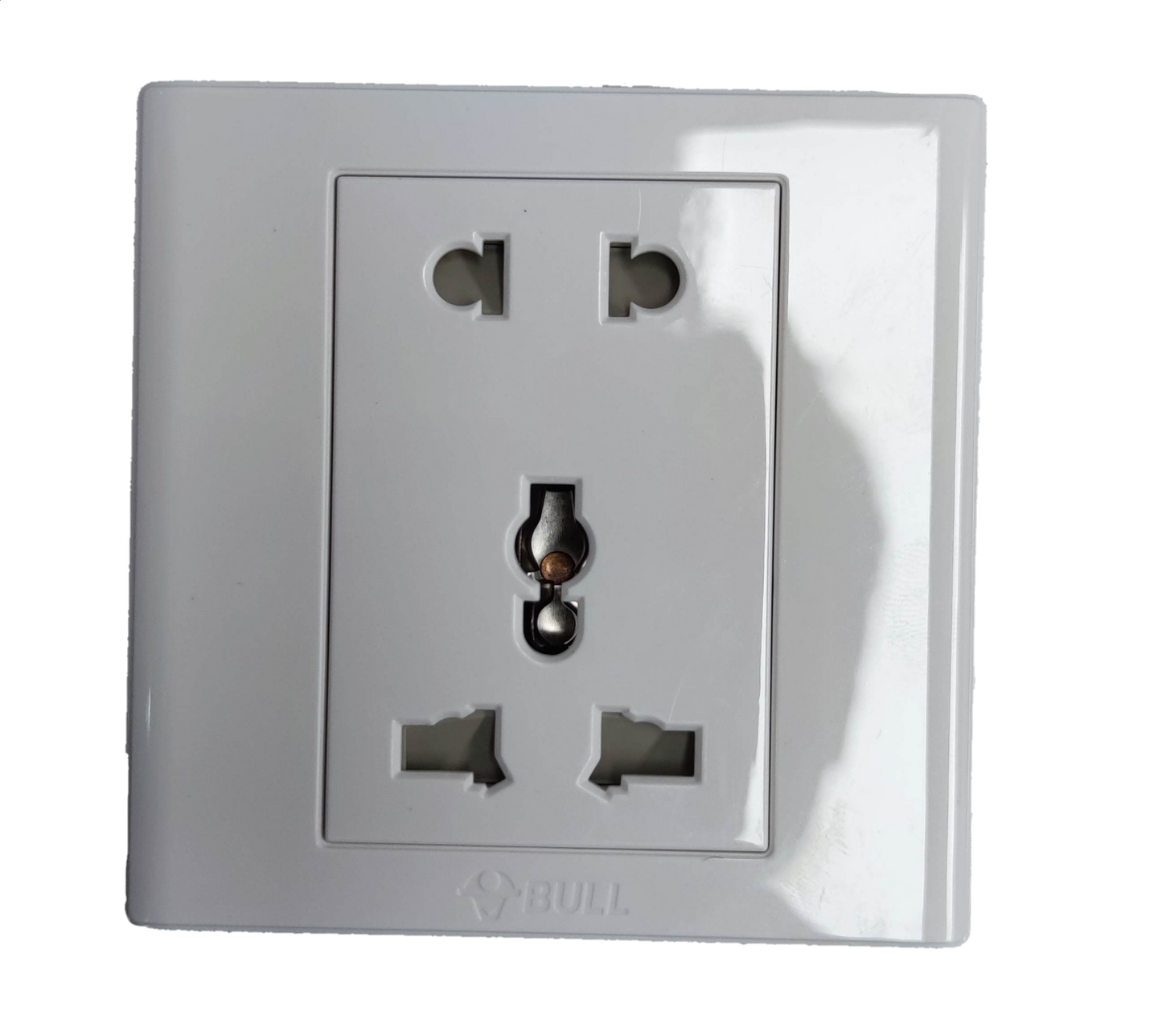 Bull 2 Gang Square Device Universal with Ground 10A white power socket outlet