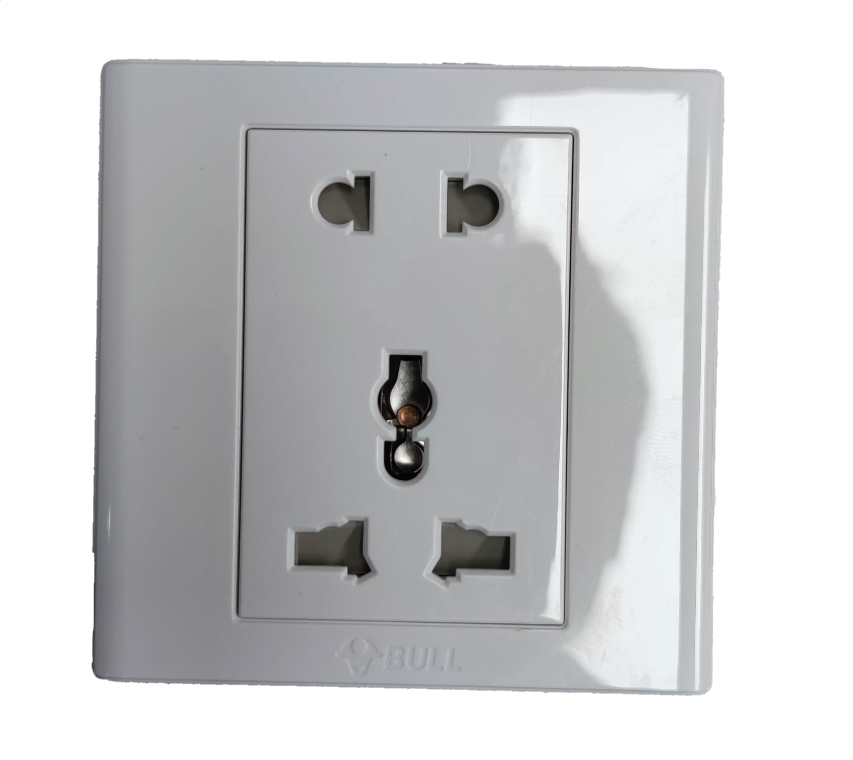 Bull 2 Gang Square Device Universal with Ground 10A white power socket outlet