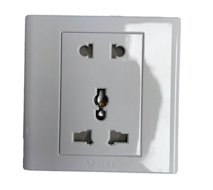 Bull 2 Gang Square Device Universal with Ground 10A white power socket outlet