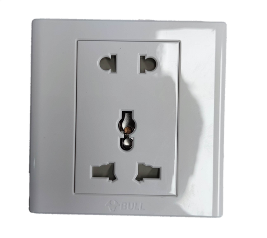 Bull 2 Gang Square Device Universal with Ground 10A white power socket outlet