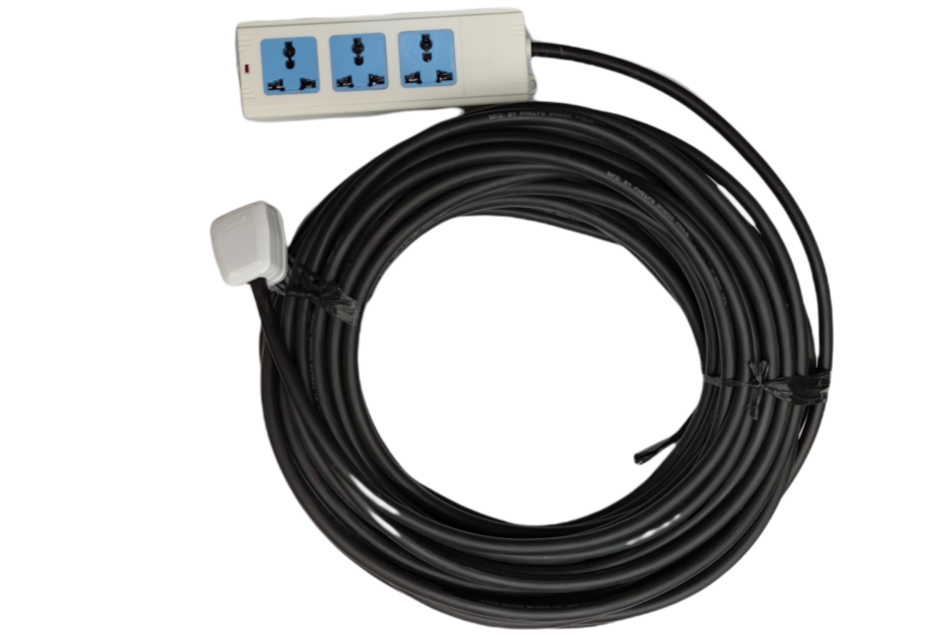 Extension Cord 3 Gang Universal Outlet 10A by Bull & Phelps Dodge & Omni with long black cable