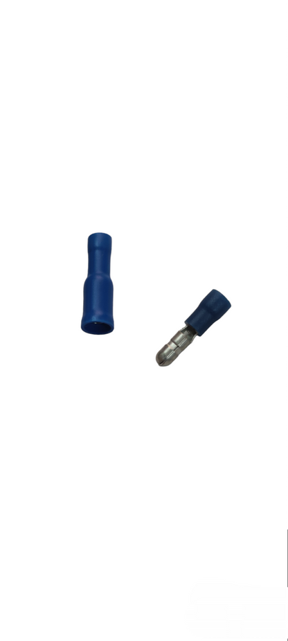 Local electrical circuitry Bullet Terminal Male and Female connectors with blue insulation sleeves