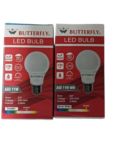 Butterfly 11W LED Bulb E27 220-240V daylight and warm white energy-efficient light bulbs in red packaging