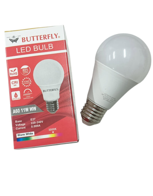 Butterfly 11W LED Bulb E27 220-240V with warm white light and energy-saving features
