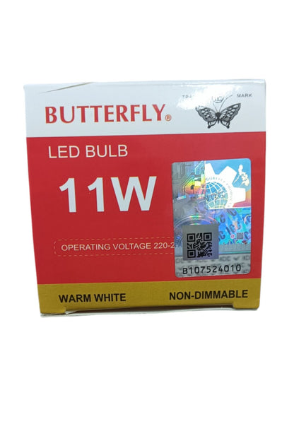 Butterfly 11W LED Bulb E27 220-240V in warm white color non-dimmable packaging