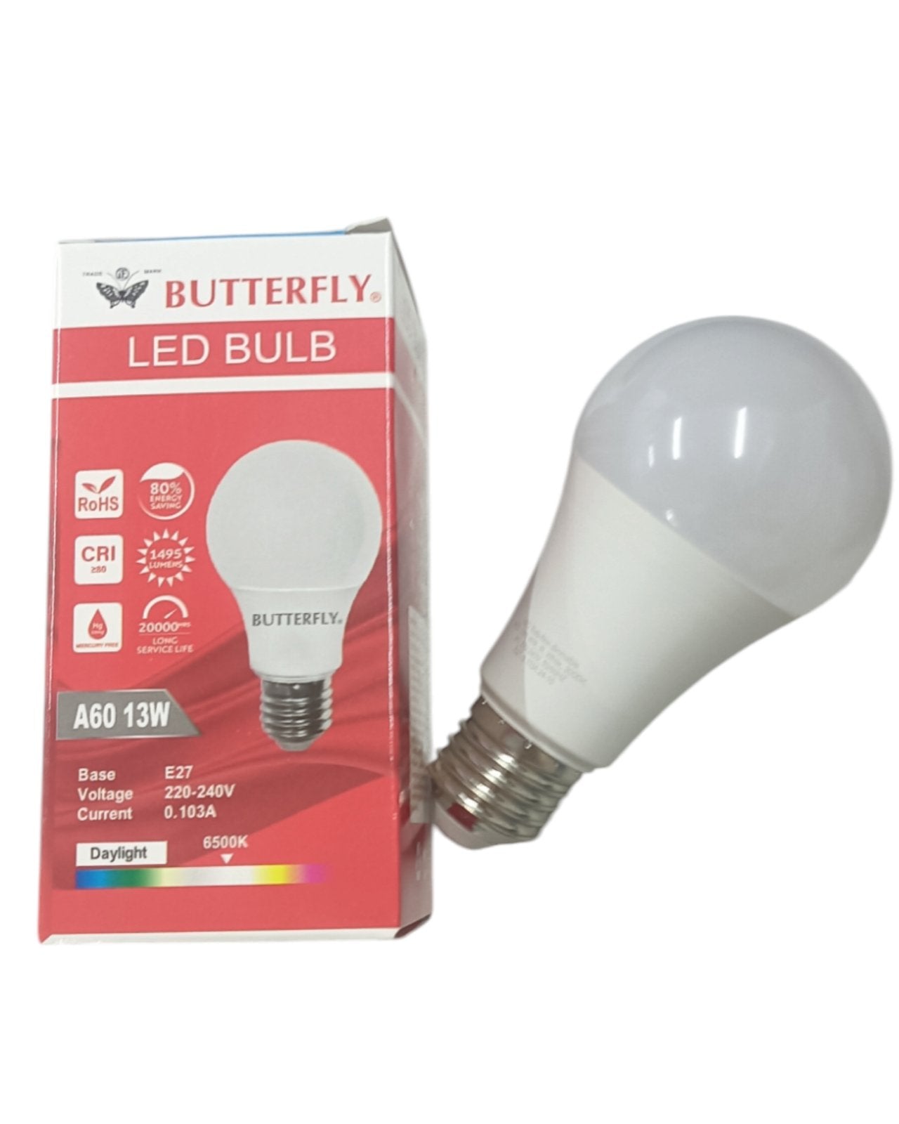 Butterfly 13W LED Bulb E27 220-240V with daylight 6500K color temperature and energy-saving features