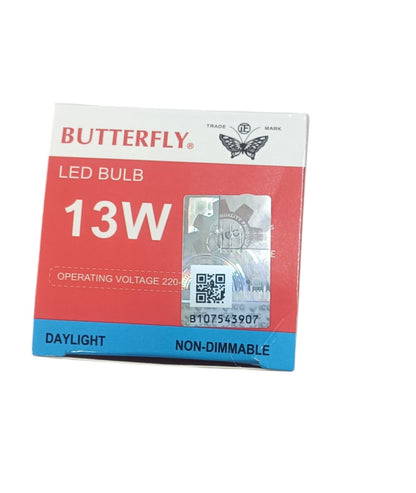 Butterfly 13W LED Bulb E27 220-240V daylight non-dimmable packaged in red white and blue box