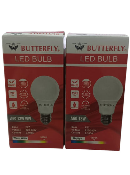 Butterfly 13W LED Bulb E27 220-240V packaged in warm white and daylight color temperature options