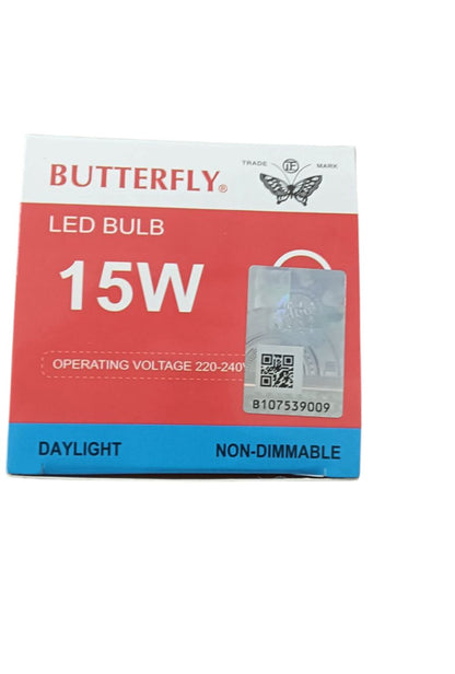 Butterfly 15W LED Bulb E27 220-240V Daylight non-dimmable packaged in red and white box
