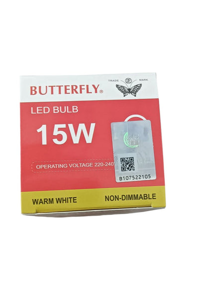 Butterfly 15W LED bulb E27 in warm white color non-dimmable with 220-240V operating voltage