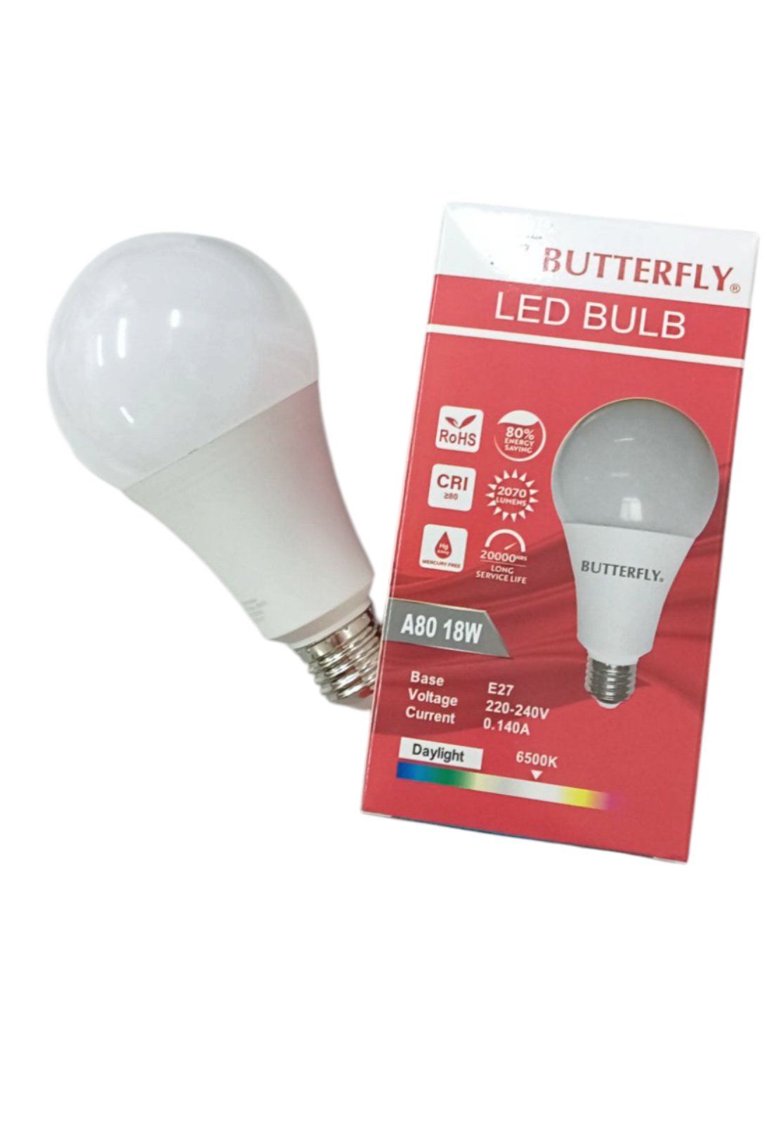 Butterfly 18W LED Bulb E27 220-240V with A80 shape and daylight 6500K color temperature