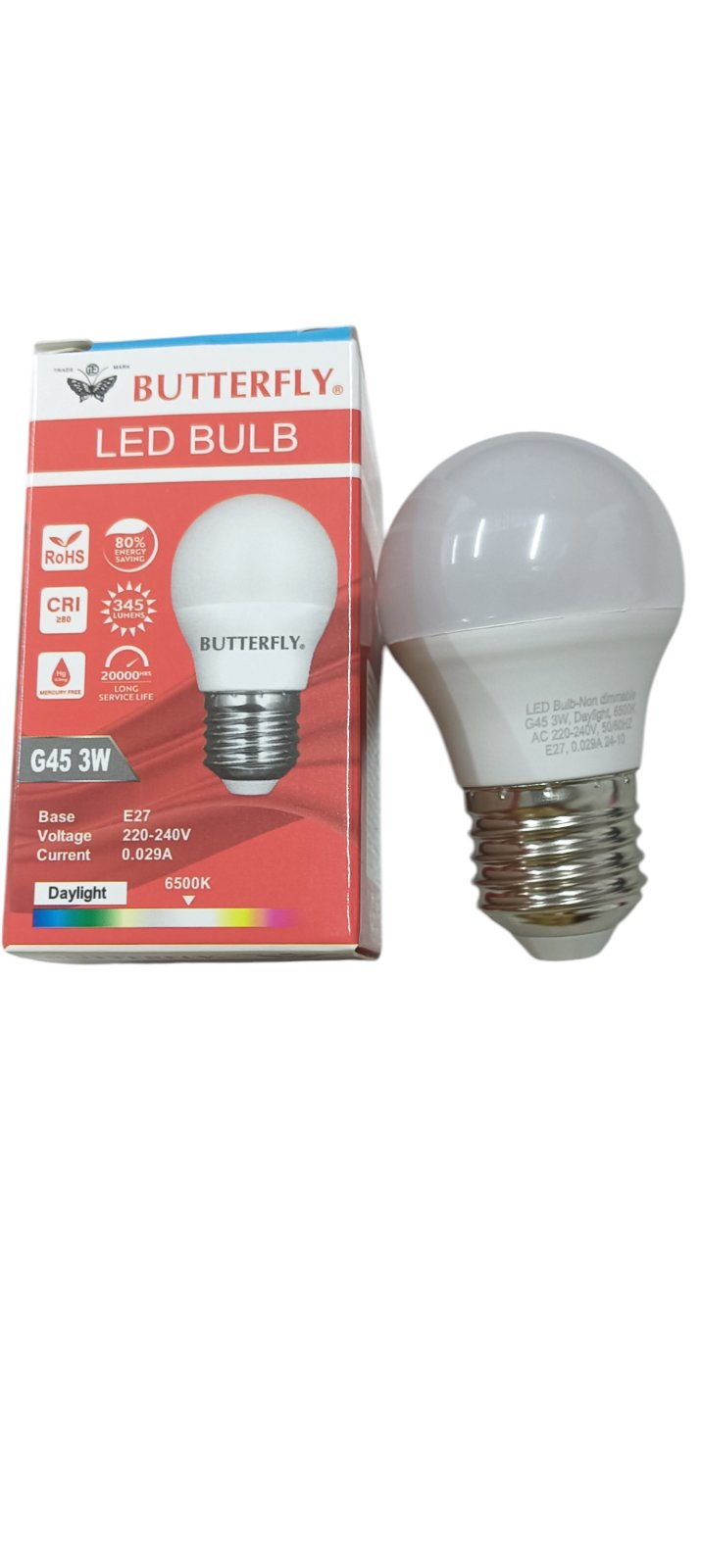 Butterfly 3W LED Bulb E27 220-240V with standard screw base and daylight light color