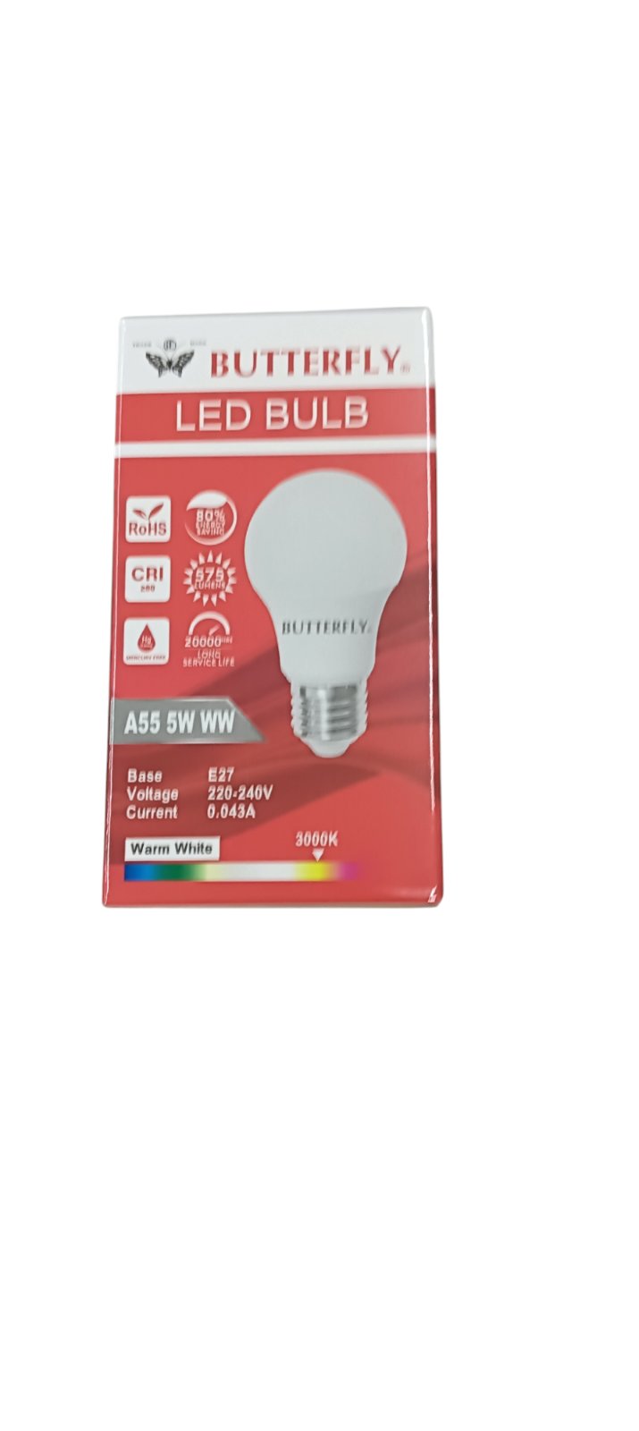 Butterfly 5W LED Bulb E27 220-240V in warm white color with energy-saving design