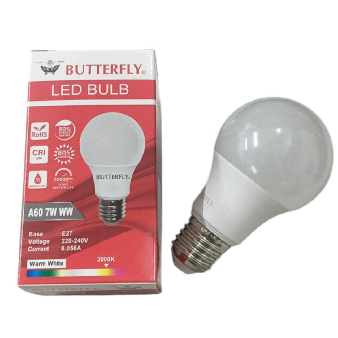 Butterfly 7W LED Bulb E27 220-240V warm white energy-saving A60 LED light bulb with packaging