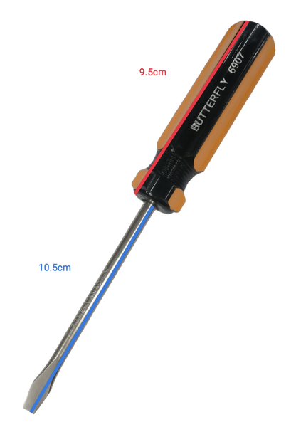 Butterfly Flat Head Screw Driver 6907 100mm with ergonomic black and orange handle