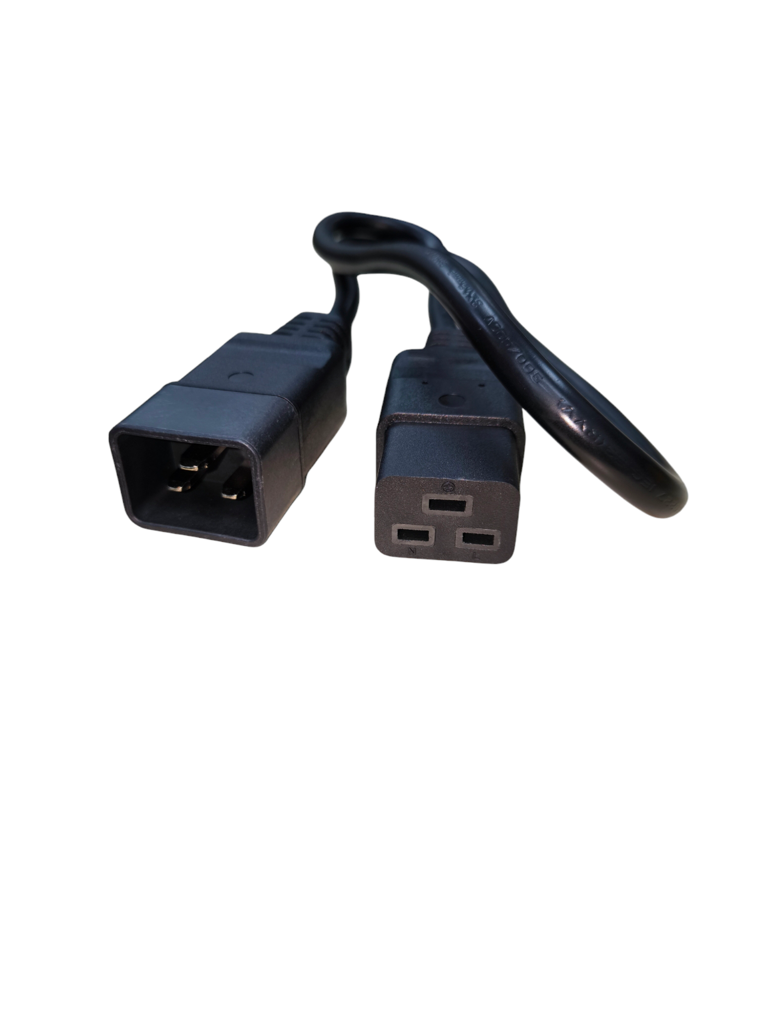 Black C19 Male to C20 Female Cord with durable connectors for power supply connections